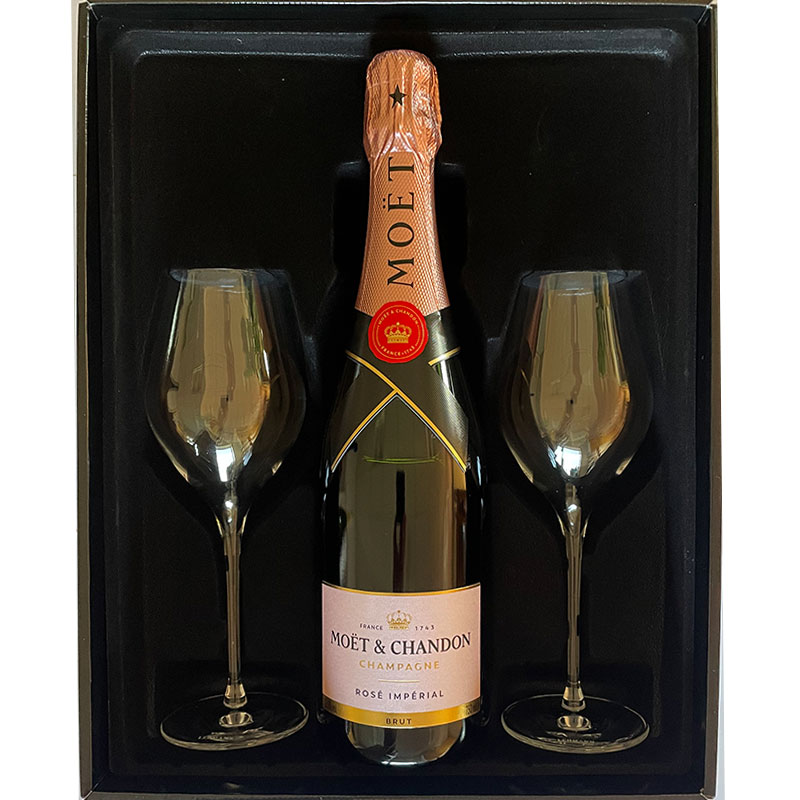 Moet & Chandon Brut Rosé in zwarte geschenkdoos met glazen