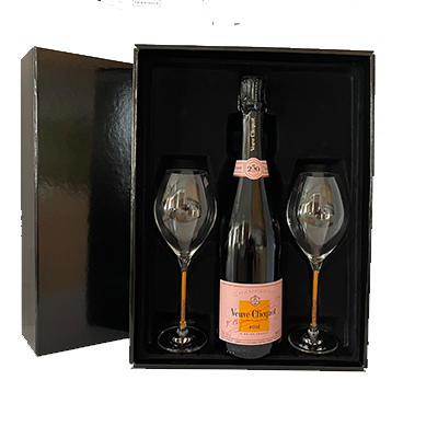 Champagne Veuve Clicquot Rosé 75CL in nette zwarte Geschenkbox met glazen